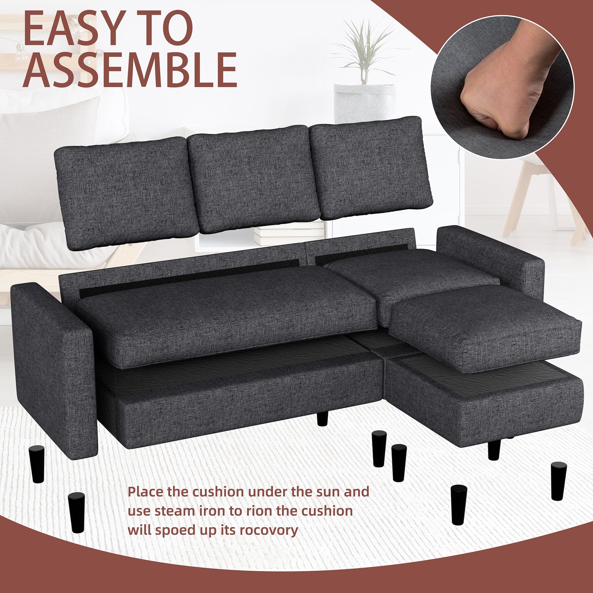 sobaniilowholesale 3-Seat L Shaped Sectional Sofa Couch with Modern Linen Fabric for Small Space (7415494770864)