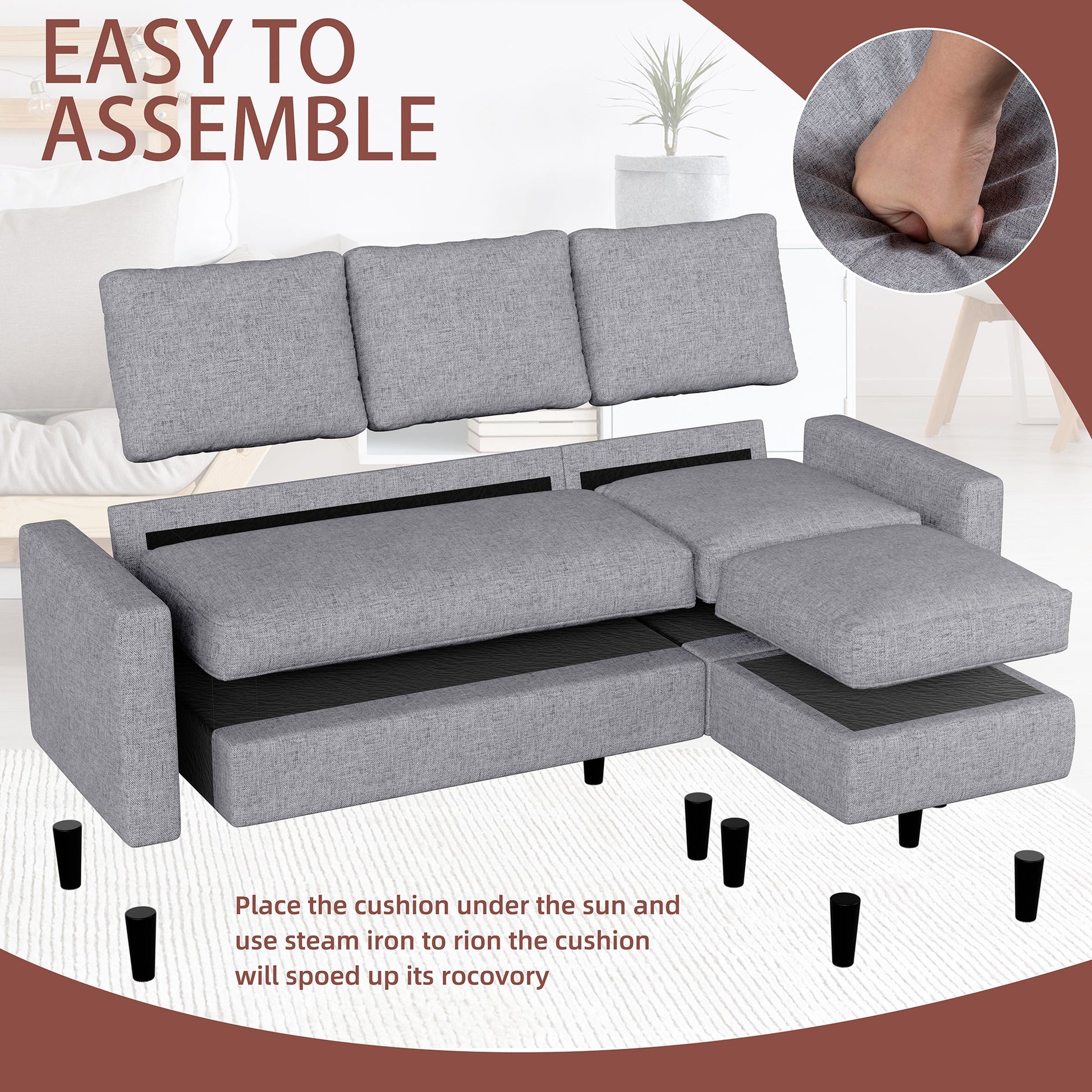 sobaniilowholesale 3-Seat L Shaped Sectional Sofa Couch with Modern Linen Fabric for Small Space (7415494770864)