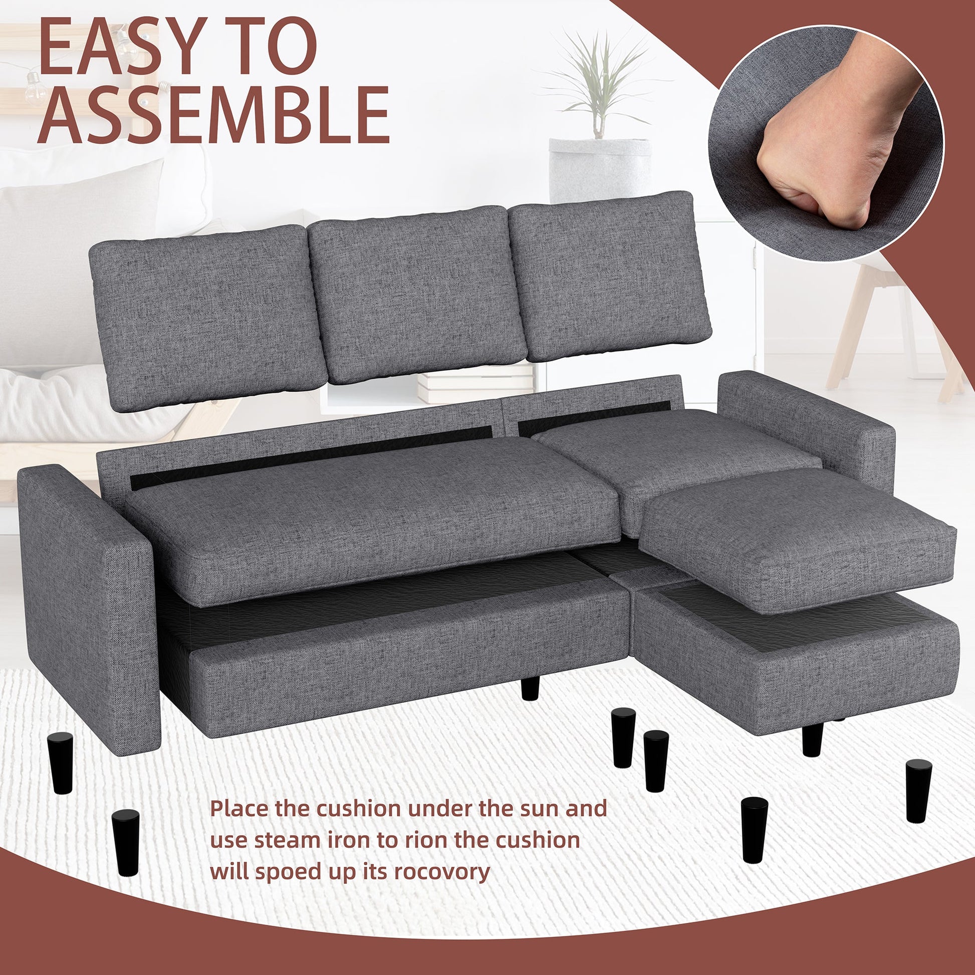 sobaniilowholesale 3-Seat L Shaped Sectional Sofa Couch with Modern Linen Fabric for Small Space (7415494770864)