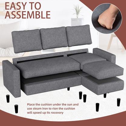 sobaniilowholesale 3-Seat L Shaped Sectional Sofa Couch with Modern Linen Fabric for Small Space (7415494770864)