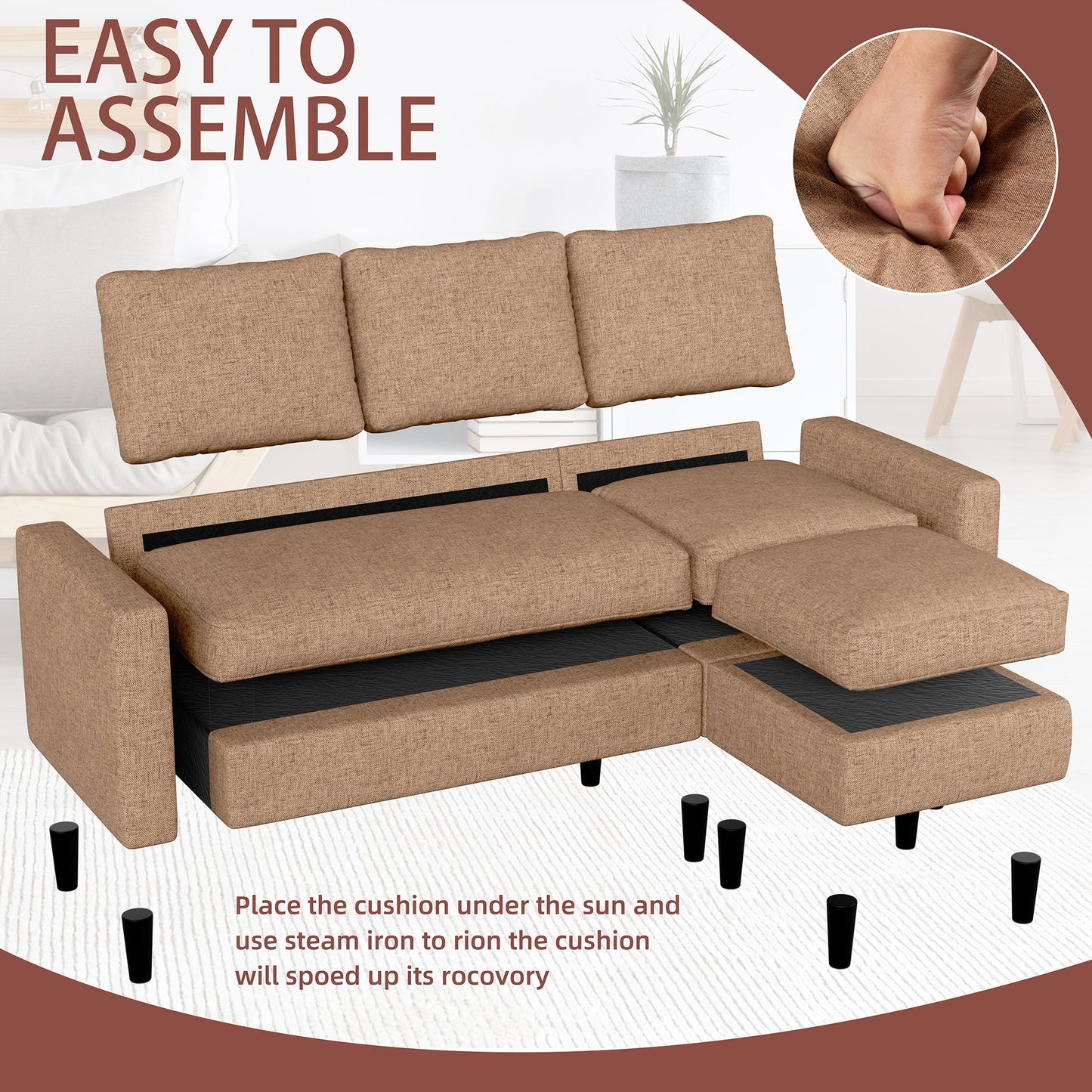 sobaniilowholesale 3-Seat L Shaped Sectional Sofa Couch with Modern Linen Fabric for Small Space (7415494770864)