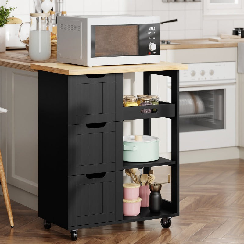 sobaniilowholesale 26.57???¡¥ Rolling Kitchen Island Storage & Bar Cart with Solid Wood Top#color_black (7278481932464)