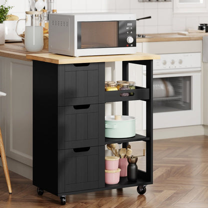 sobaniilowholesale 26.57???¡¥ Rolling Kitchen Island Storage & Bar Cart with Solid Wood Top#color_black (7278481932464)