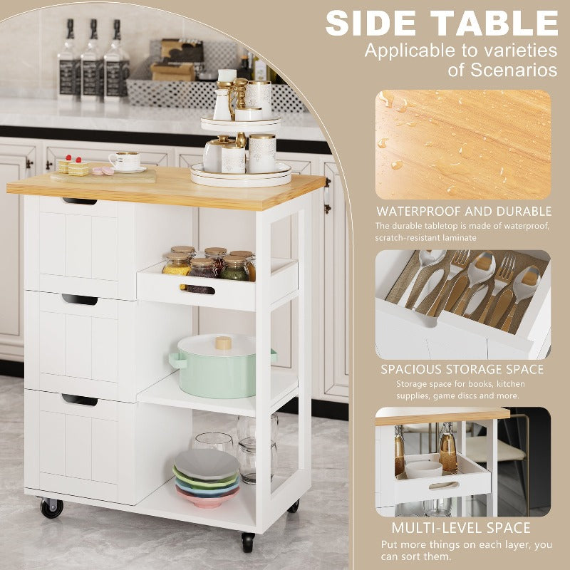 sobaniilowholesale 26.57???¡¥ Rolling Kitchen Island Storage & Bar Cart with Solid Wood Top#color_white (7278481932464)