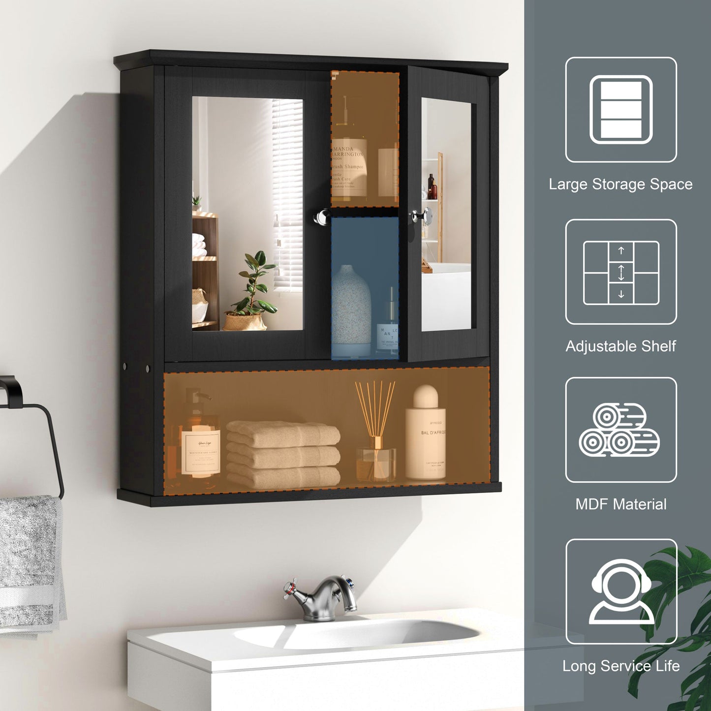 sobaniilowholesale Bathroom Medicine Cabinet with Mirror, 2 Doors 3 Open Shelf