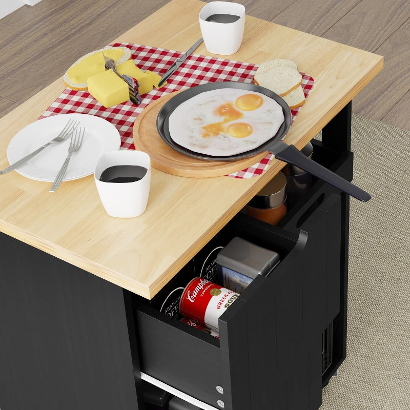 sobaniilowholesale 26.57???¡¥ Rolling Kitchen Island Storage & Bar Cart with Solid Wood Top#color_black (7278481932464)