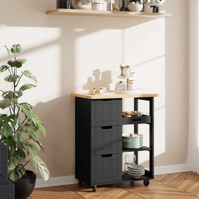 sobaniilowholesale 26.57???¡¥ Rolling Kitchen Island Storage & Bar Cart with Solid Wood Top#color_black (7278481932464)