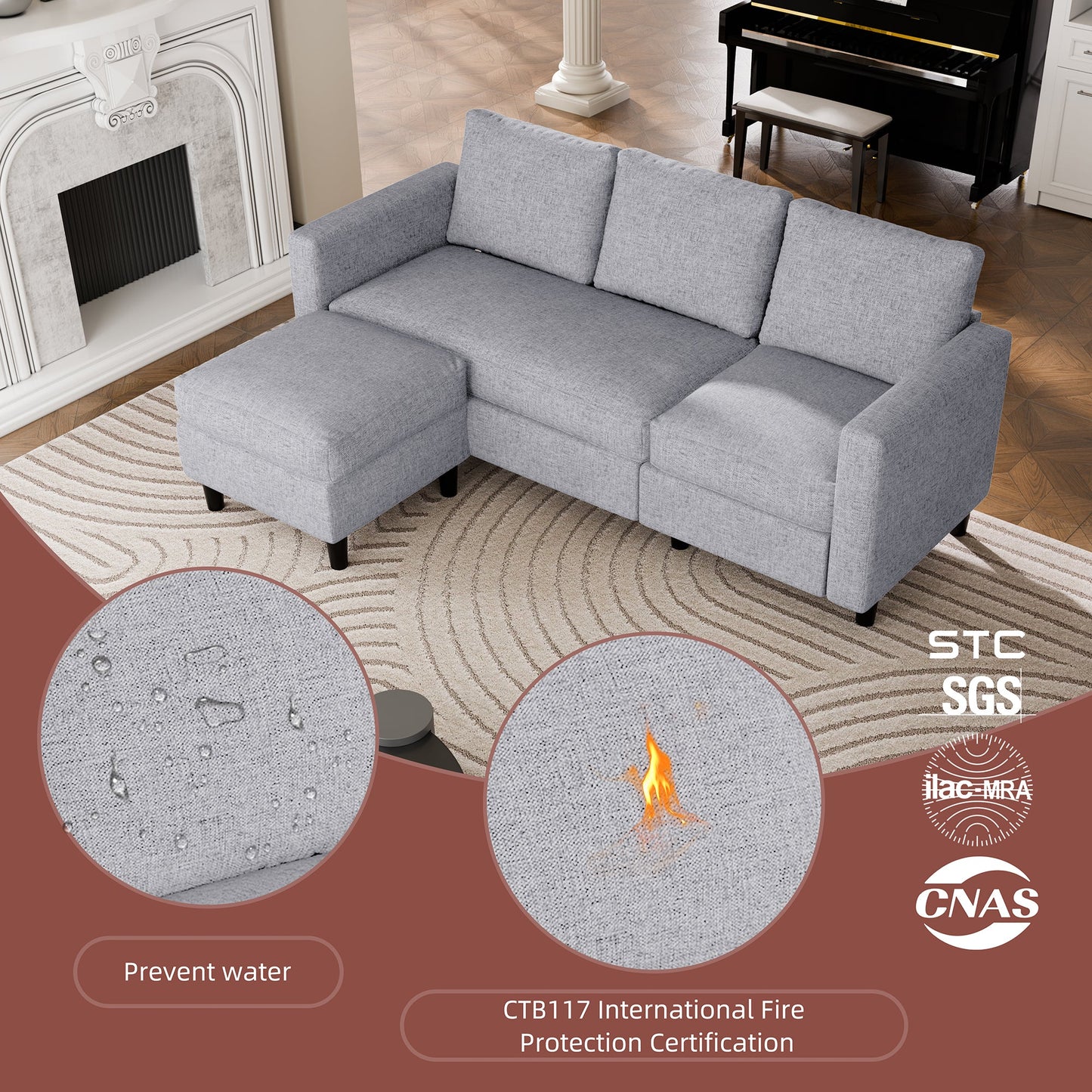 sobaniilowholesale 3-Seat L Shaped Sectional Sofa Couch with Modern Linen Fabric for Small Space (7415494770864)