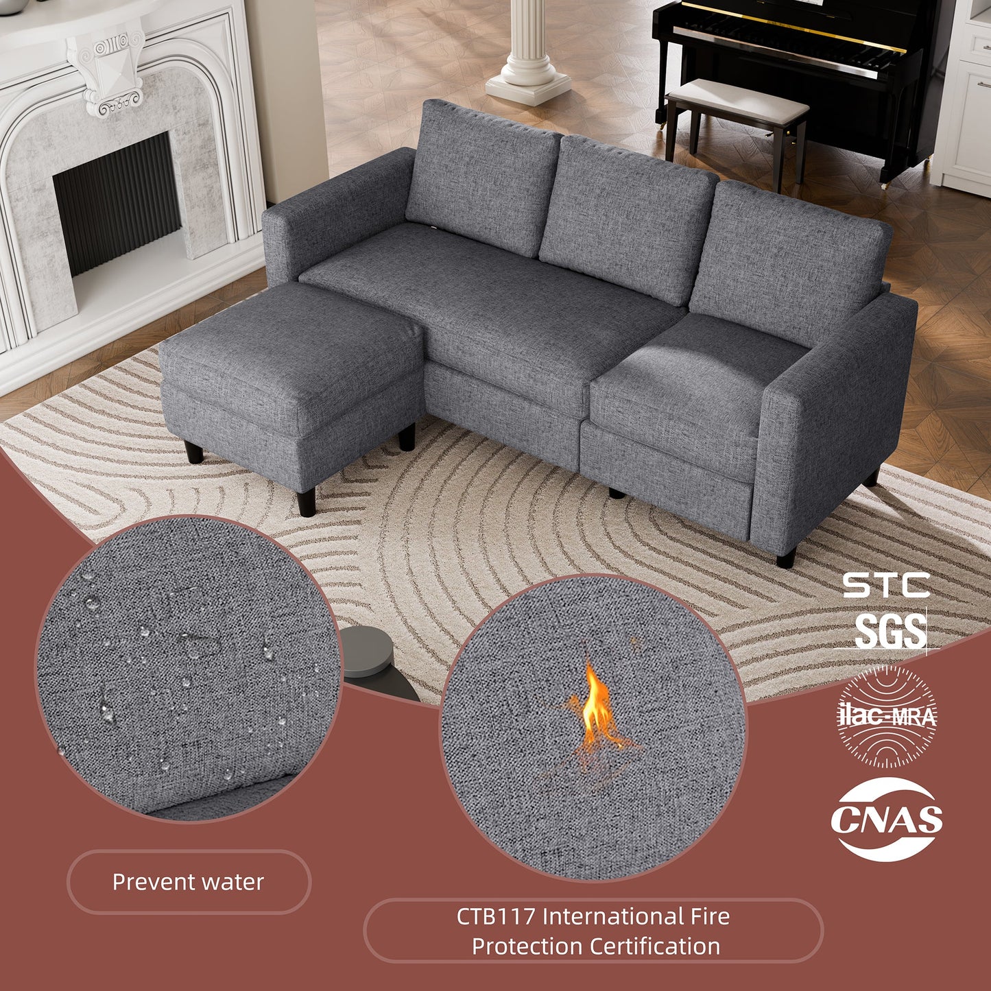 sobaniilowholesale 3-Seat L Shaped Sectional Sofa Couch with Modern Linen Fabric for Small Space (7415494770864)