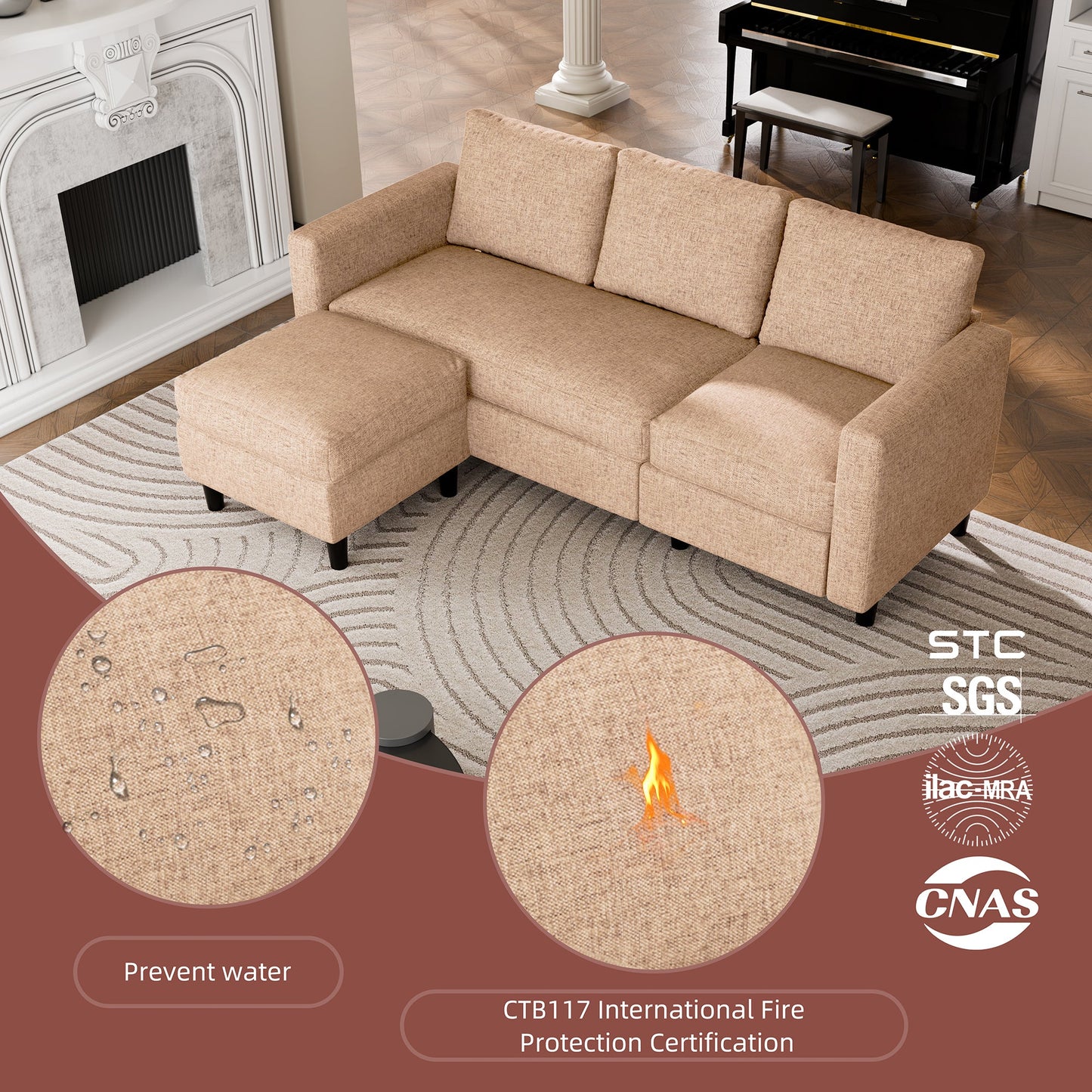 sobaniilowholesale 3-Seat L Shaped Sectional Sofa Couch with Modern Linen Fabric for Small Space (7415494770864)