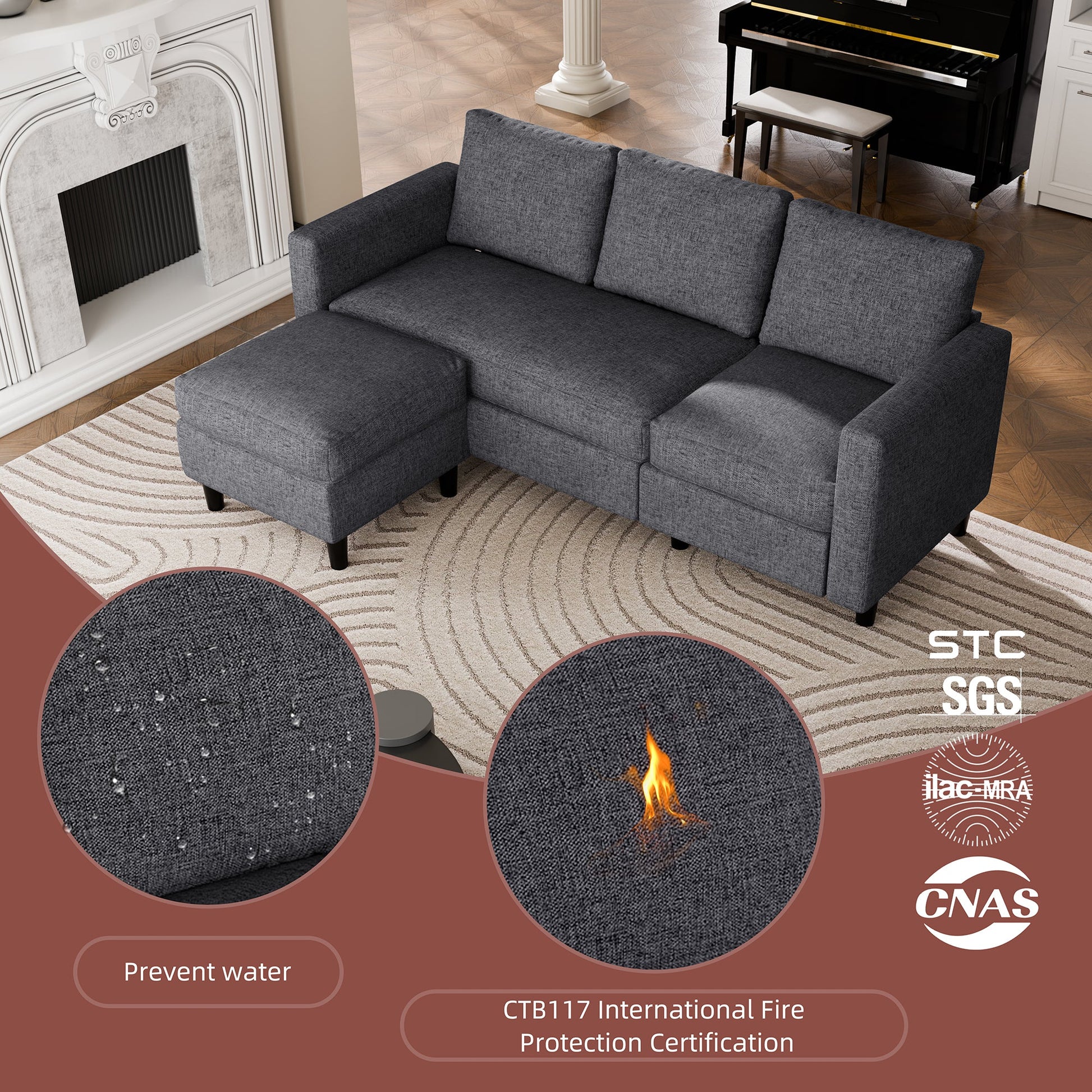 sobaniilowholesale 3-Seat L Shaped Sectional Sofa Couch with Modern Linen Fabric for Small Space (7415494770864)