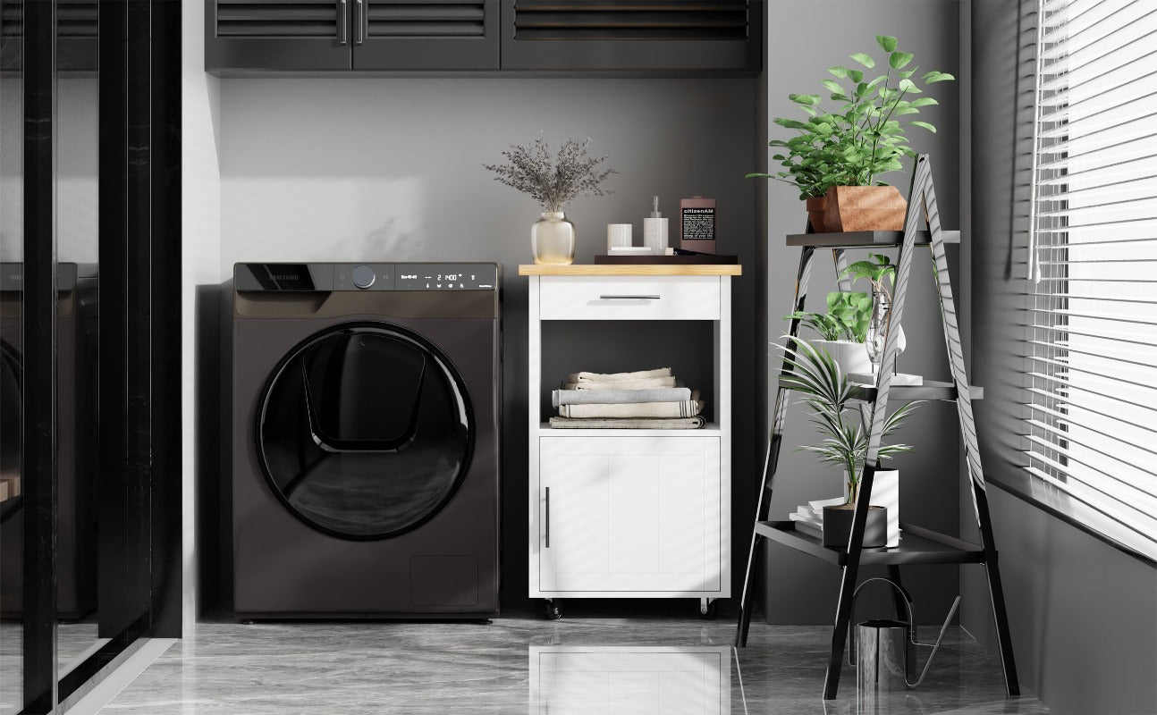 sobaniilowholesale Rolling Kitchen Island With Solid Wood Top #color_white