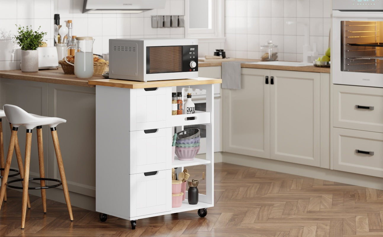 sobaniilowholesale 26.57???¡¥ Rolling Kitchen Island Storage & Bar Cart with Solid Wood Top#color_white (7278481932464)