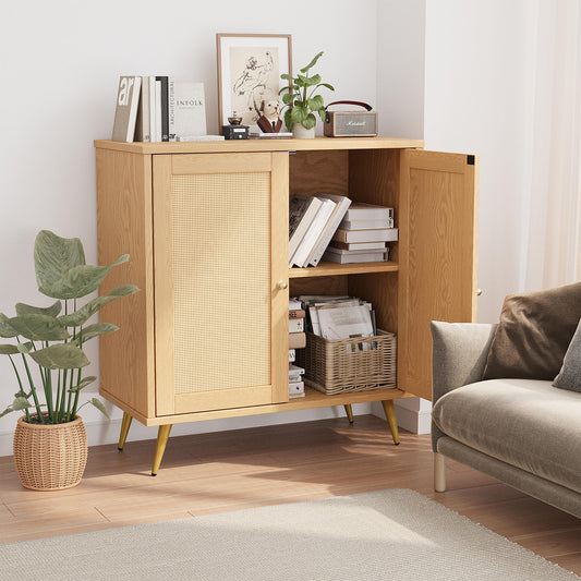 sobaniilo wholesale Rattan Storage Cabinet, Multifunctional Cupboard, Accent Large Storage Space Cabinet with Rattan Decorated Doors for Living Room, Entryway