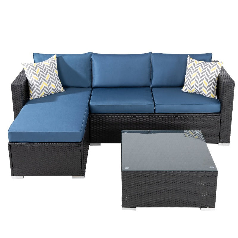 sobaniilowholesale Patio Furniture 3 Pieces Outdoor Sectional Sofa Set With Chaise, Black Wicker#color_aegean-blue
