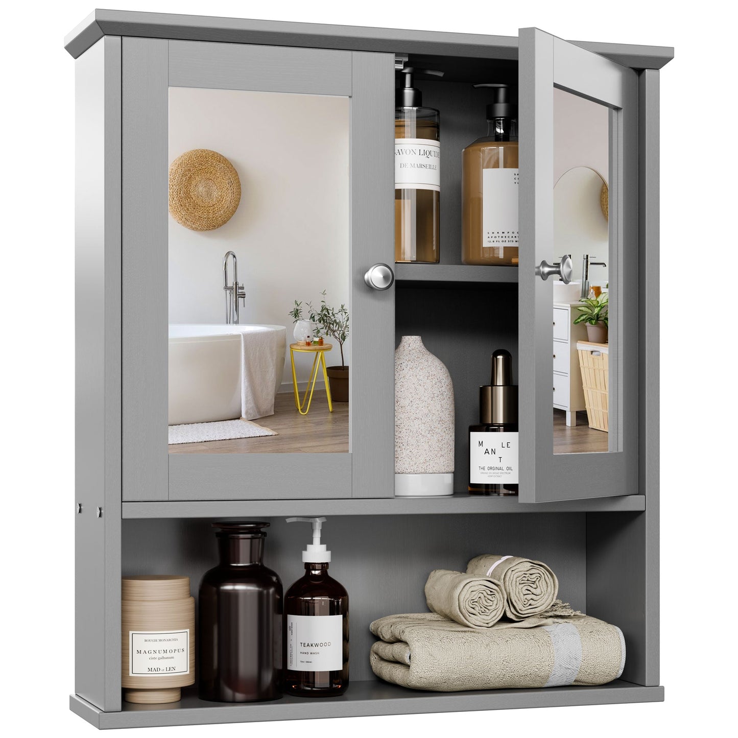 sobaniilowholesale Bathroom Medicine Cabinet with Mirror, 2 Doors 3 Open Shelf