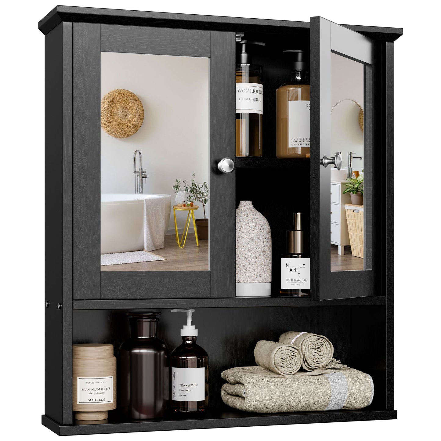 sobaniilowholesale Bathroom Medicine Cabinet with Mirror, 2 Doors 3 Open Shelf