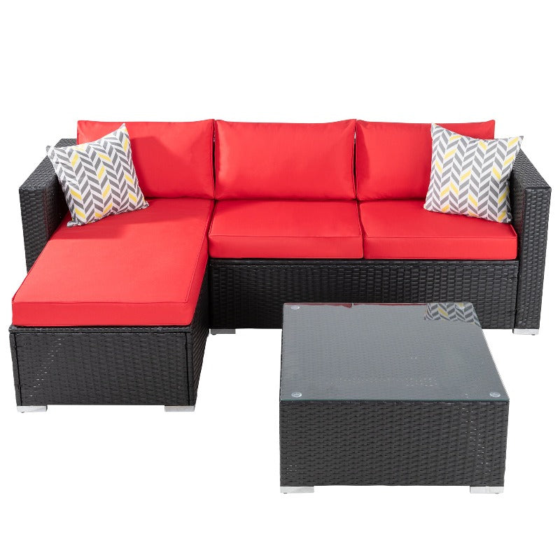 sobaniilowholesale Patio Furniture 3 Pieces Outdoor Sectional Sofa Set With Chaise, Black Wicker#color_red