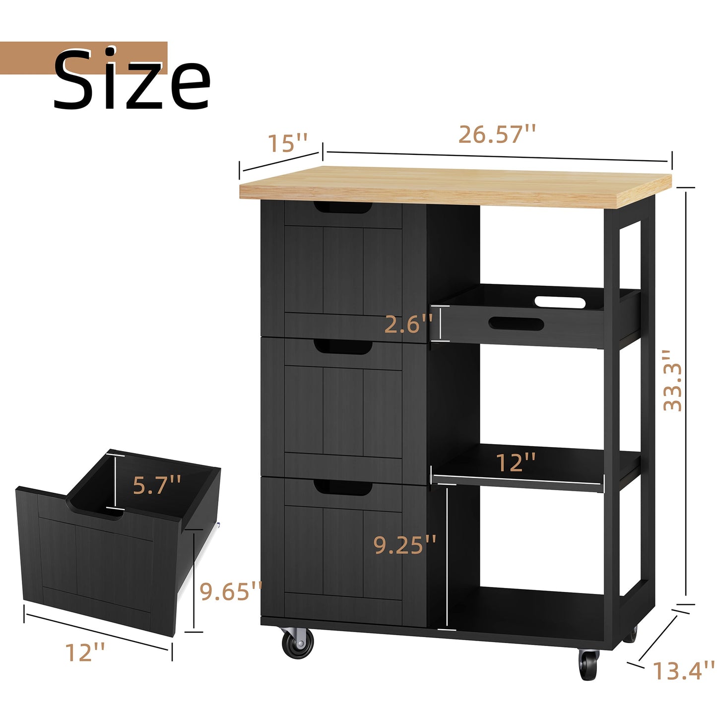 sobaniilowholesale 26.57???¡¥ Rolling Kitchen Island Storage & Bar Cart with Solid Wood Top#color_black (7278481932464)