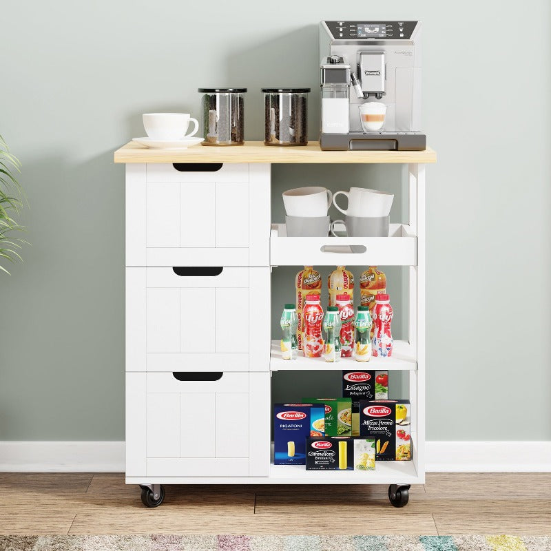 sobaniilowholesale 26.57???¡¥ Rolling Kitchen Island Storage & Bar Cart with Solid Wood Top#color_white (7278481932464)